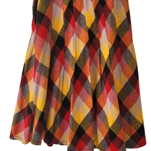 60/70s Autumn A-Line Vintage Plaid Check Side-Button Pleated Skirt XS 24" waist - Picture 5 of 11